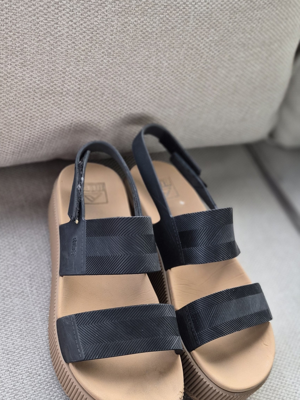 Reef Black and Tan Platform Slingback Sandals